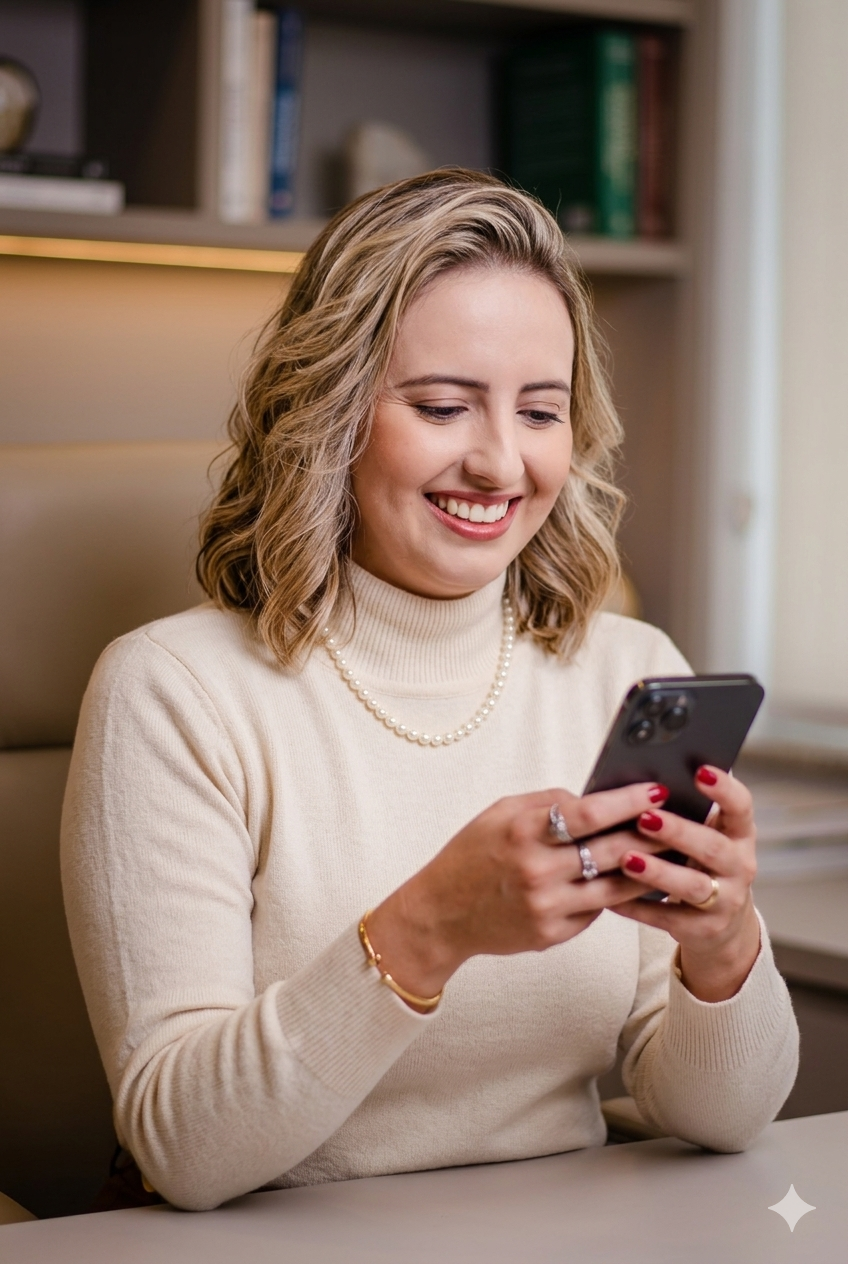 Emanoele Fischer respondendo uma empresa pelo WhatsApp